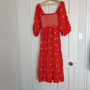 Free People Orange Floral Long Sleeve Dress